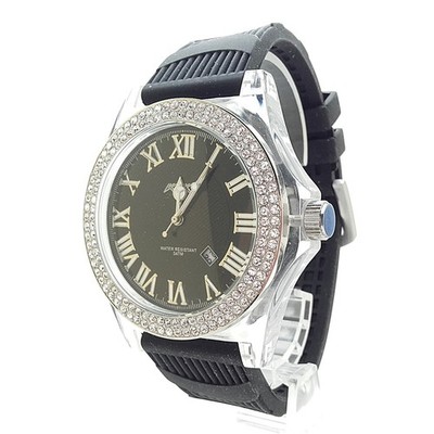 Modische Luxus Quarz Damen Silikon Armbanduhr mit Diamant Strass Besatz 300226