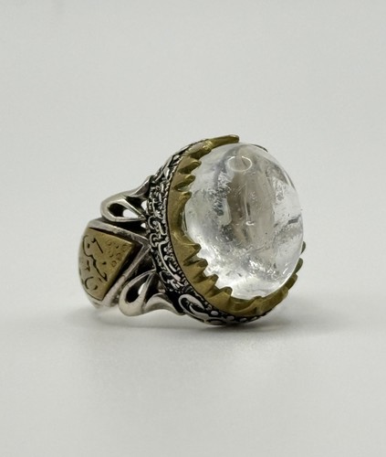 Vintage 925 Sterling Silver Clear Cabochon Ring Adjustable Size 53 10.22g