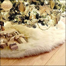 48 Inch White Soft Faux Fur Christmas Tree Skirt for Christmas New Years US FAST