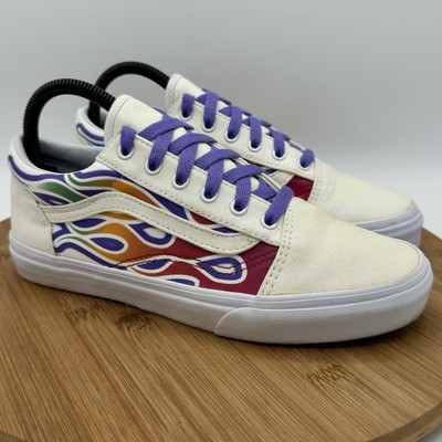 Vans Old Skool Hot Rod Flames Women's Size 7 Kids 5.5 Rainbow Retro Sneaker Shoe