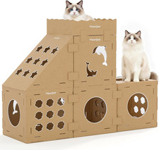 DIY Cardboard Cat House with Scratching Pad, Cat Tower Indoor Play House, Versat