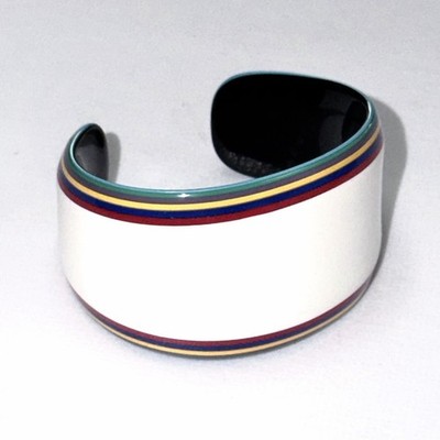 Lea Stein Cuff Bracelet Layered Mod Striped Laminated Vintage 1970 - 1989