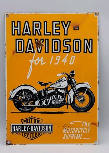 Vintage Harley Davidson For 1940 Weathered Porcelain Enameled Metal Sign