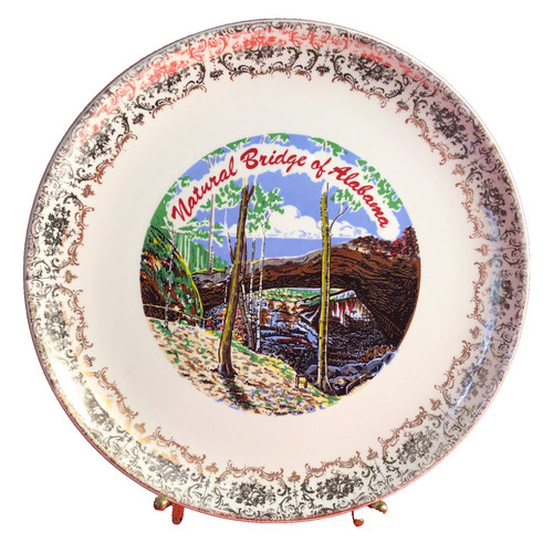 ALABAMA SOUVENIR PLATE NATIONAL BRIDGE GOLD BORDER VINTAGE 9 1/4"