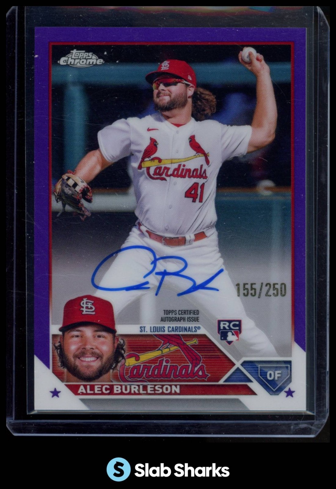 2023 TOPPS CHROME #RA-AB ALEC BURLESON ROOKIE AUTO PURPLE REFRACTOR RC /250