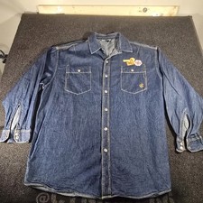 Vintage RocaWear Jacket Mens 3XL Blue Denim Puff Embroidered Jean Y2K Hip Hop