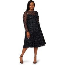 Adrianna Papell Bead Velvet Midi Dress, Black, 18 Plus