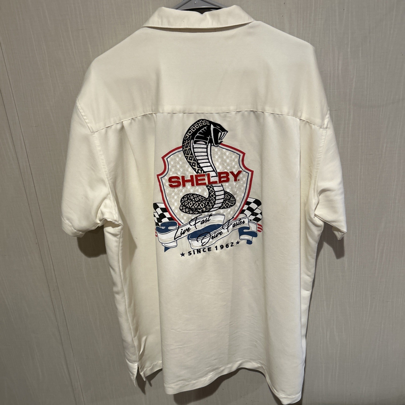 Shelby Cobra Button Up Cream Camp Shirt Harriton  size 2XL