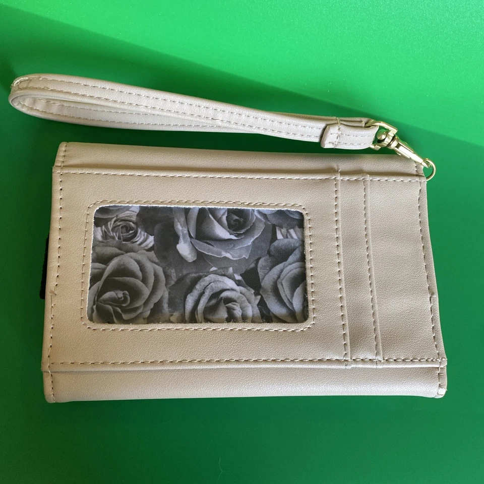 Cartera pulsera Adrienne Vittadini bronceada y dorada doble forro floral Foto 4 de 4