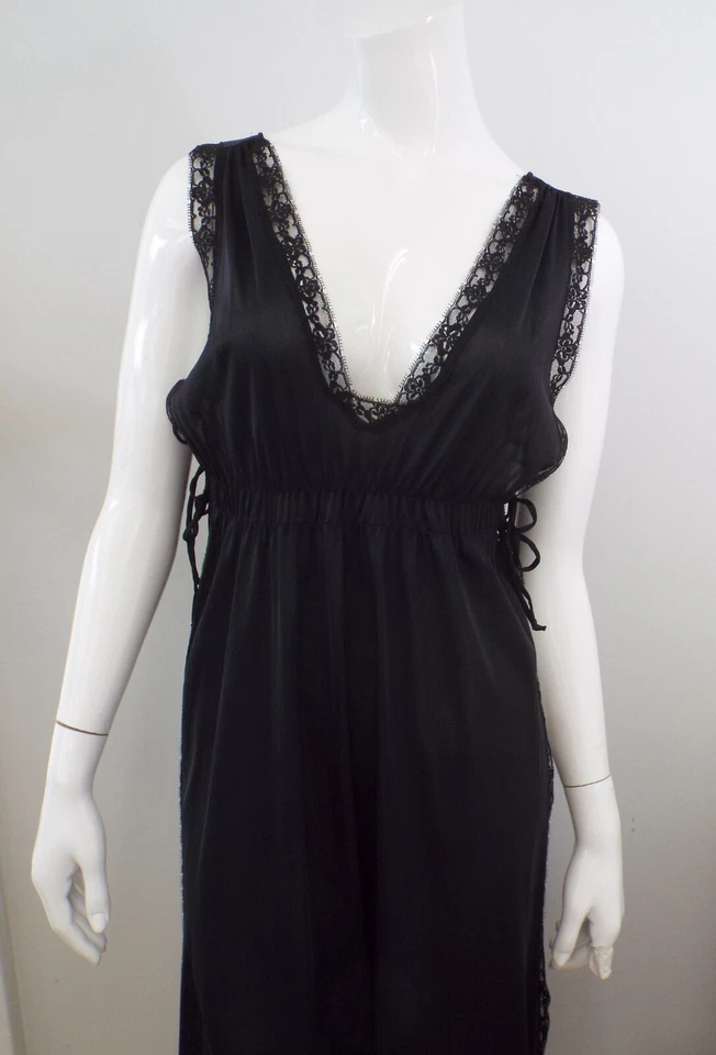 De Colección SEARS Negro Transparente Nylon Largo Lados Abiertos Lencería Vestido de Noche MEDIANO Borde de Encaje Foto 2 de 4