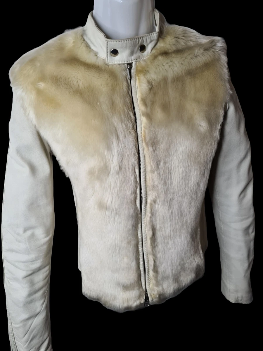Giacca STRADIVARIUS ESPANIA corta In Vera Pelle Bianco panna Con