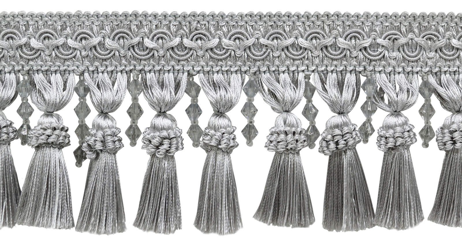 Beaded Tassel Fringe with Gimp Header, Color# 79 - Cool Grey [27 Yards]