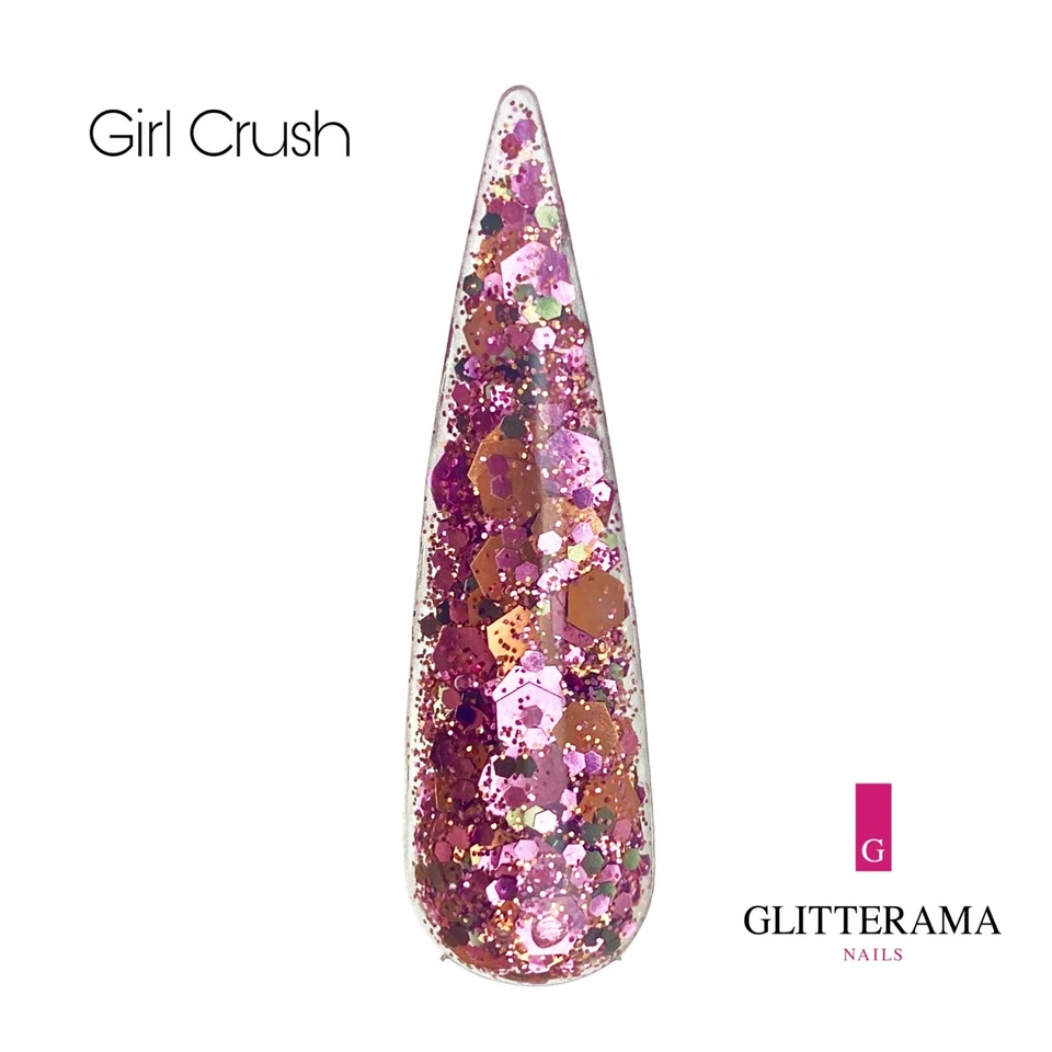 GIRL CRUSH Glitter Acrylic Powder Glitterama Nails Pink Rose Gold shimmer bright