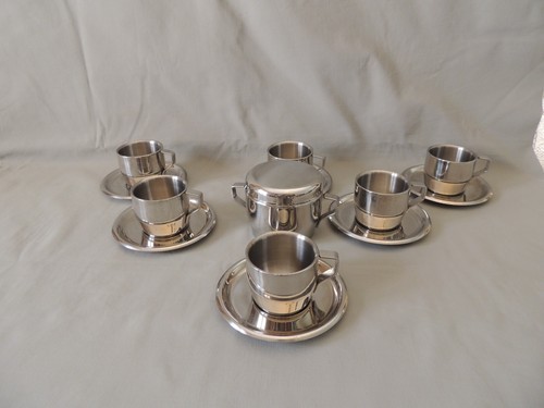 Coffee set espresso, inox 18/10 cups-saucers-sugar bowl 13 pieces Italy - Picture 2 of 24