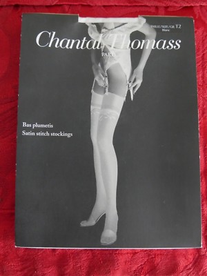 Vintage Und Neue Satin Stitch Strümpfe Mit Plumetis CHANTAL THOMASS Gr. 2 Weiß