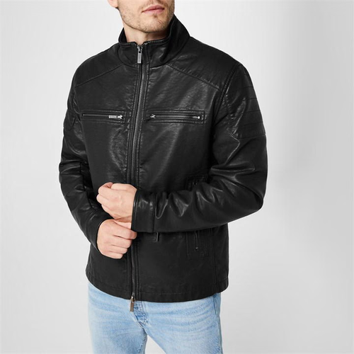 Chaqueta de cuero sintético Firetrap para hombre negra grande nueva con etiquetas - Imagen 3 de 4