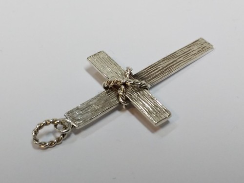 Sterling silver 925 cross necklace pendant diamond cut ladies mens Vintage - Picture 5 of 10