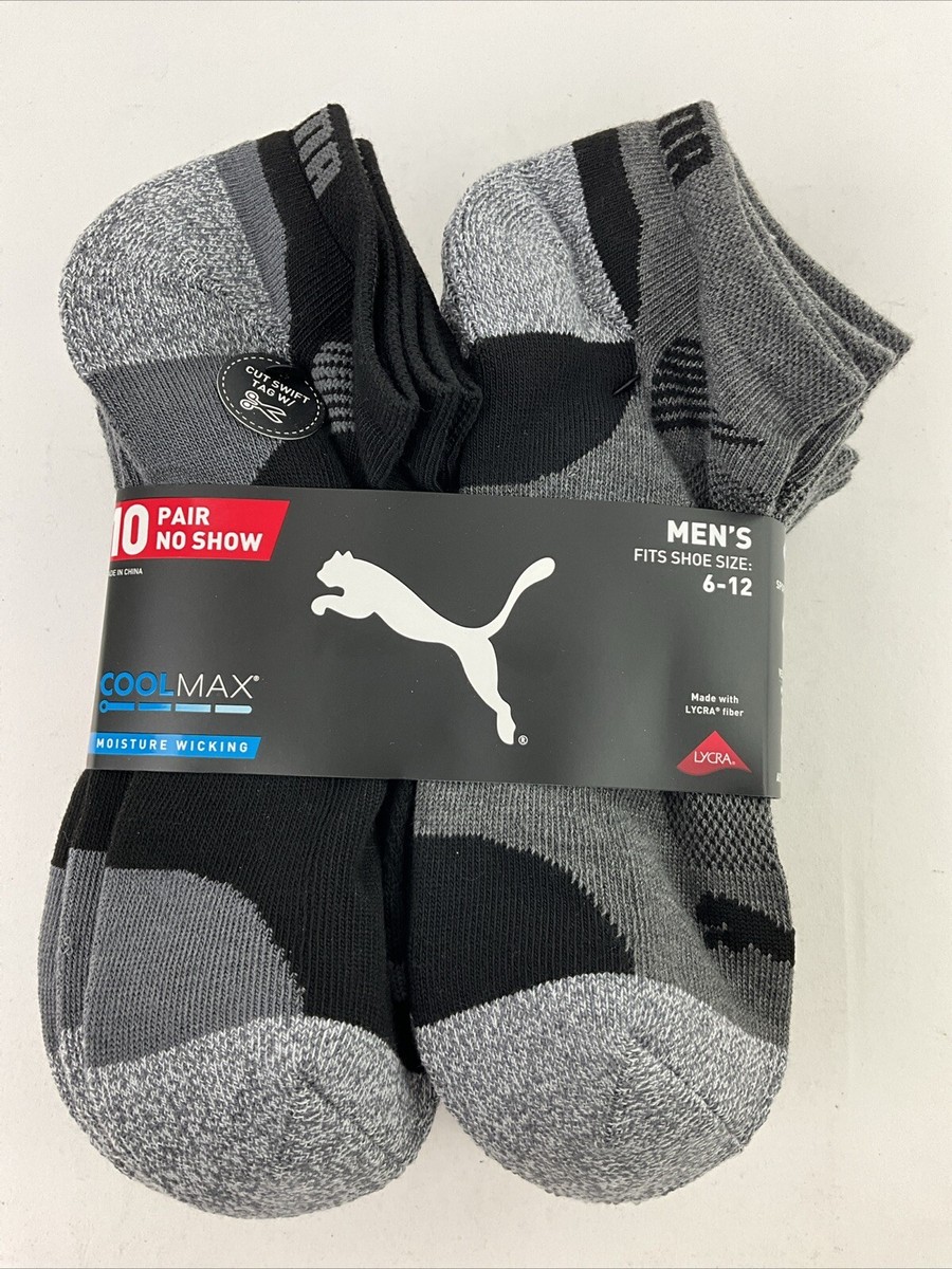 Puma Men's No Show Socks - 10 Pairs, Size: 6-12, Black