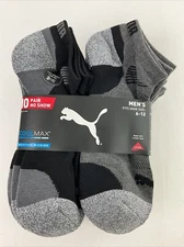 10 Pair Puma Mens No Show Socks Black Grey Size 6-12 Coolmax Moisture Wicking