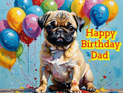 Happy Birthday Papa Karte Blanko Gruß A5 Mops Mops Papa Vater Kunst Spaß Liebe Haustier