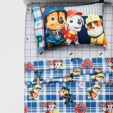 New PAW Patrol Rubble Marshall Chase 3pc Preppy Pups Plaid Sheet Set, Twin
