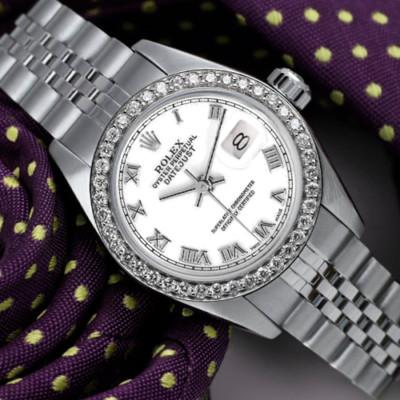 Rolex Datejust 26 mm Stainless Steel Ladies Diamond Watch White Roman Dial