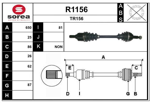 Arbre de transmission SNRA R1156 pour Renault Clio 3 et Modus