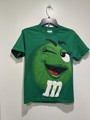 Vintage M&Ms Candy Shirt Mens Small Green Big Face Graphic Short Sleeve Y2K