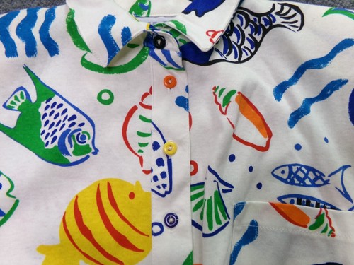 Vintage HMJ Womens Shirt White Large Dolman Sleeve Fish Ribbed 80s 90s Retro Fun - Picture 5 of 14