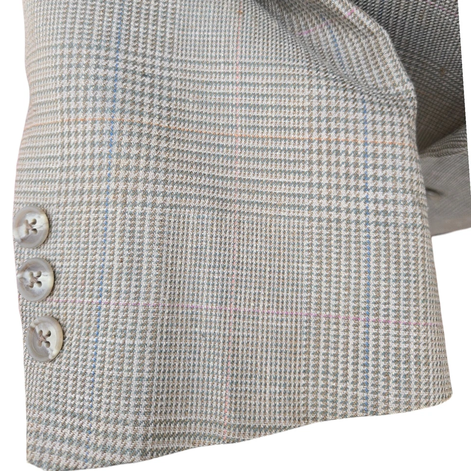 Blazer Vintage Burberrys 100% Seda 42L Glen Cuadros Coloridas Venas De Colección 52it Nubby Foto 4 de 4
