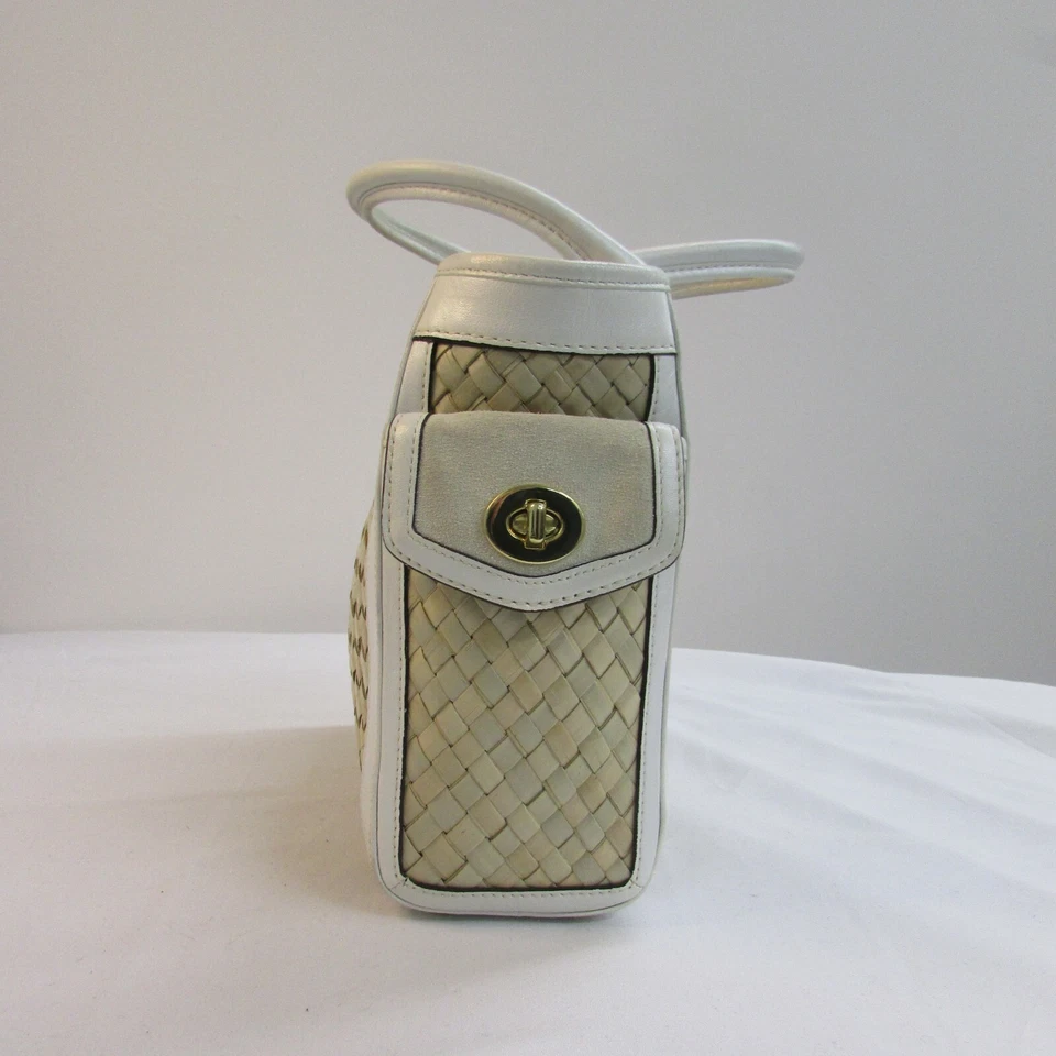 Женская сумка-тоут Coach сплетенная соломенная ротанговая кремово-коричневая корзина летняя сумка сумочка - Изображение 4 из 4