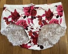 Plus Sz 18/20 Lane Bryant Cacique No Show Lace Full Brief Panty White Red Rose