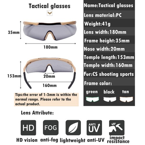 Tactical Glasses Shooting Hiking Eyewear Outdoor Sports Hunting Safety Goggles - Bild 2 von 7