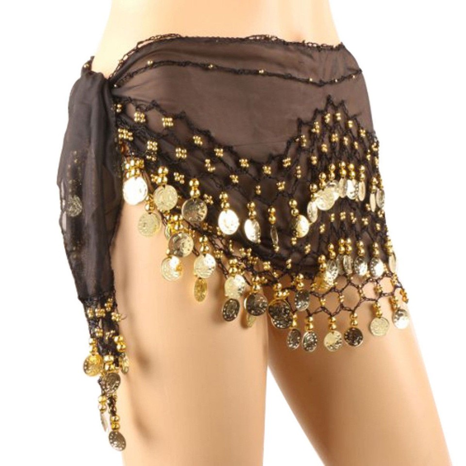 NEW Belly Dance Gold Con 3 Rows Belt Hp Scarf Skrt Wrap Chan - Foto 9
