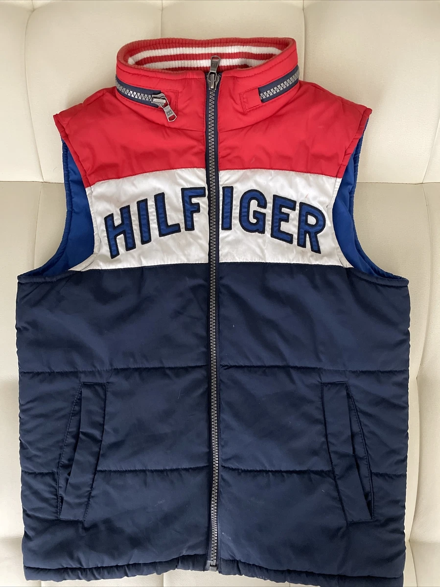 Tommy Hilfiger Puffer Vest Hood Zip Front Color Block Pockets Jacket SZ 6 7