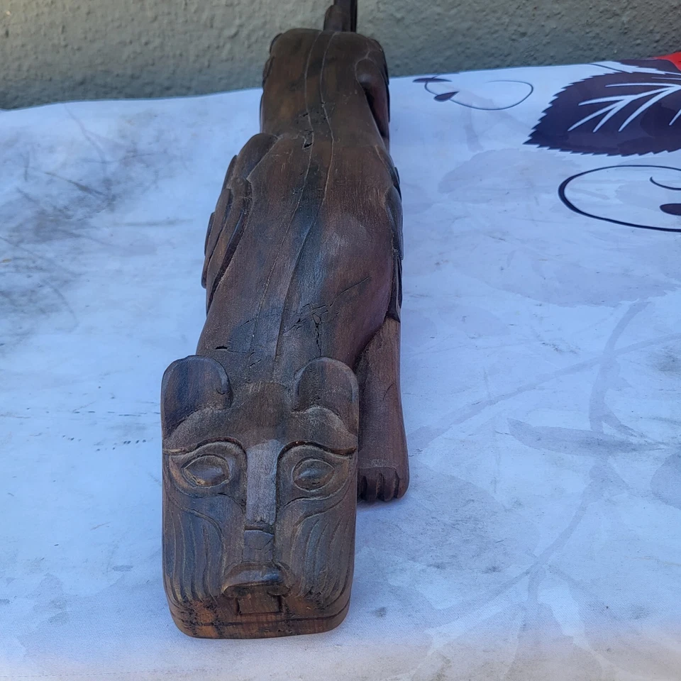 23-дюймовый длинный необычный старинный китайский деревянный тигр скульптура сиденье очень старый... - Изображение 3 из 4