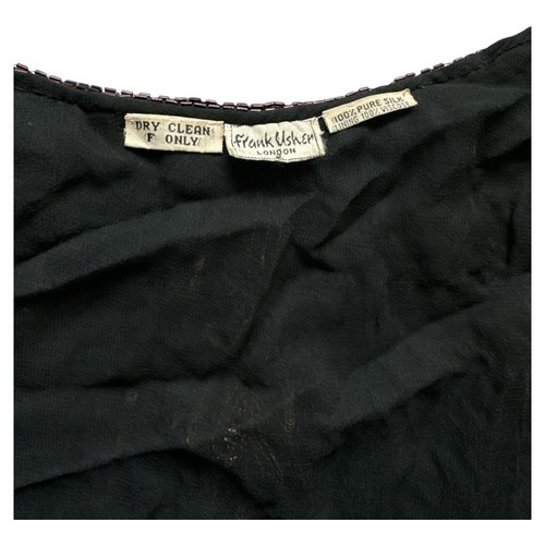 Frank Usher London silk top large sequin & beaded vintage gold orange on black - Picture 5 of 15