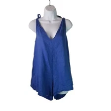 LJC Designs blue linen loose shorts wide leg romper S