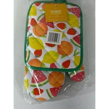 Celebrate Together Kohls Summer Oven Mitt & Pot Holder Set Fruit Lemon Orange