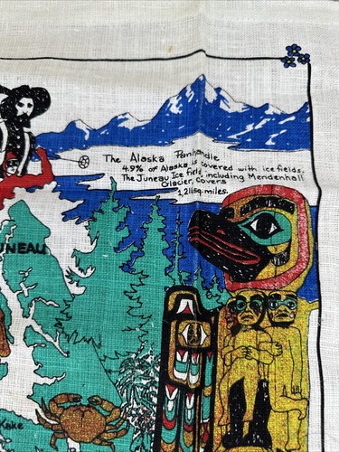 Vtg 1978 Alaska State Map Linen Napkin Handkerchief Tourist Souvenir 27" X 16" - Picture 4 of 21