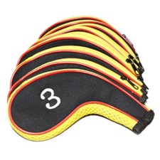 10Pcs Red  Yellow Embroidered Numbers Premium Golf Iron Club Covers with Zipper