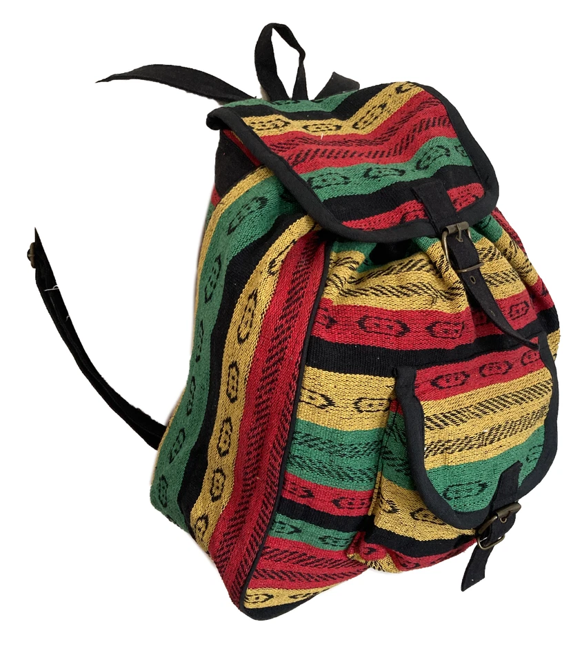 100% Cotton Rasta Stripe Backpack - Red, Green, Gold - Image 2 of 3