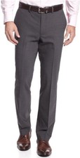 210 Kenneth Cole Men Gray Slim Fit Flat Front Suit Dress Pants Trousers 36 W