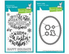 New Lawn Fawn GIANT HOLIDAY MESSAGES Clear Stamp and Die Set LF2680  LF2681