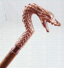 New Copper Finish Dragon Head Handle Handcrafted Brown Wooden Walking Stick Cane
