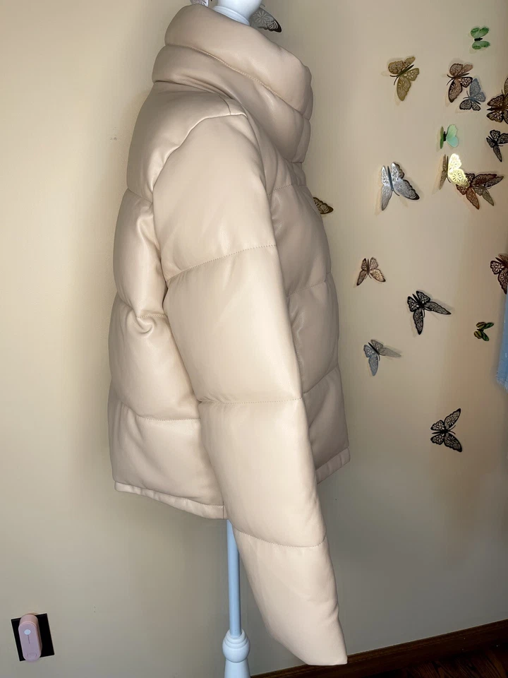 С RP $199 ☀️ New Abercrombie Faux Vegan Leather Coat Jacket Puffer XL Beige - Image 3 of 4
