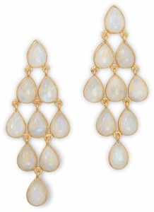 Authentic 14 Karat Gold Plated Rainbow Moonstone Chandelier Earrings 925 Sterling Silver