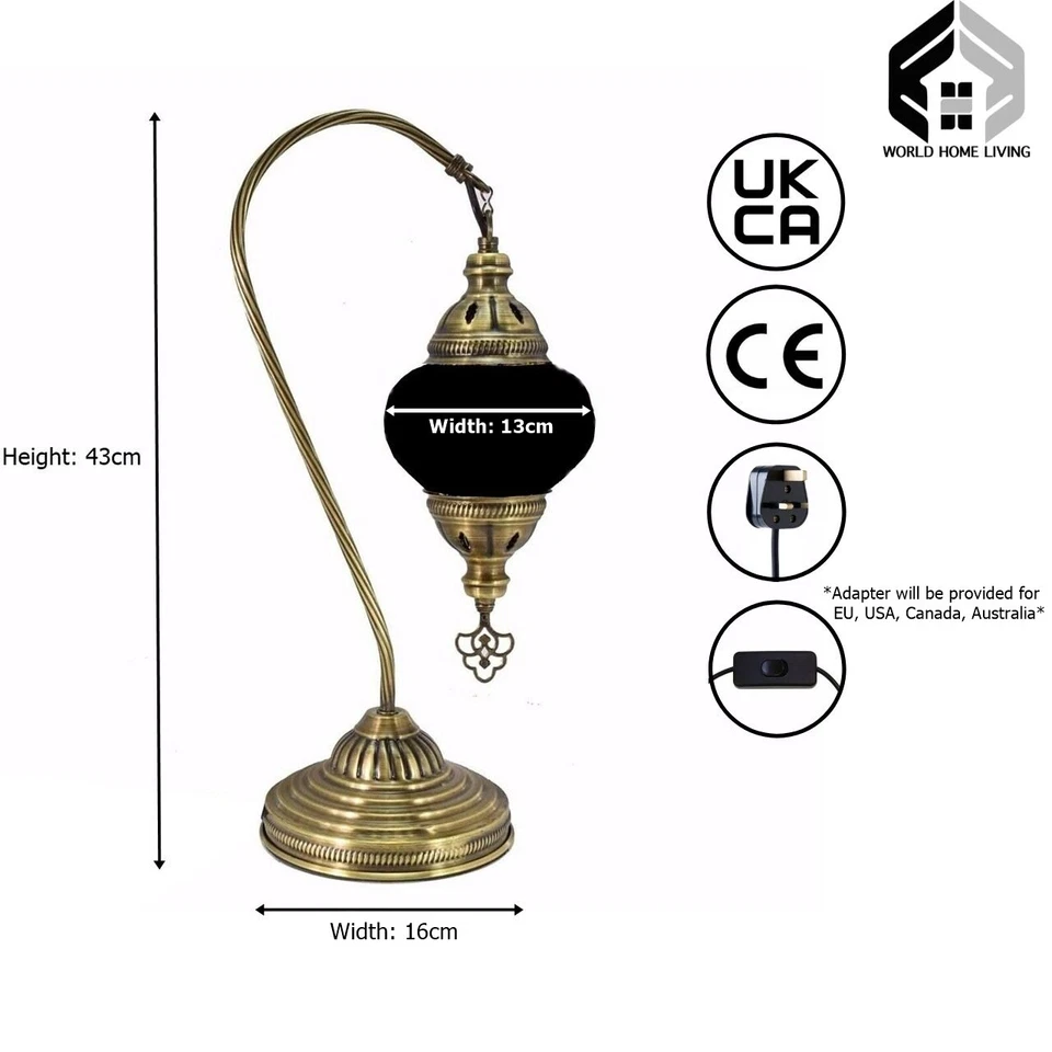 Moroccan Turkish Mosaic Lamp Colourful Glass Handmade Table Desk Light FREE BULB - Image 2 of 4