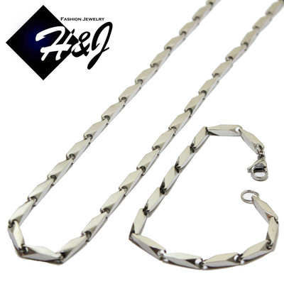24''MEN Stainless Steel 4mm Silver Arrow Link Bullet Chain Necklace Bracelet SETS