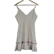 PPLA Dress Womens S Cream 100% Cotton Pom Pom Ruffle Boho Cottagecore Whimsy